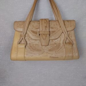 Vintage 60s Piel Genuina Flores Blonde Leather Bag